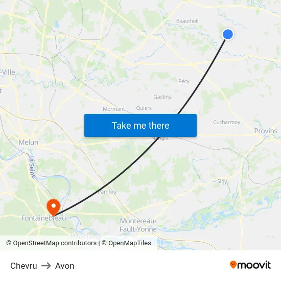 Chevru to Avon map