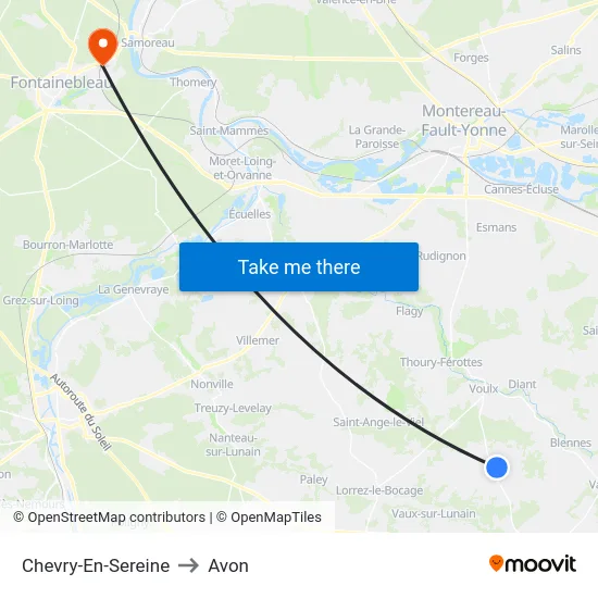 Chevry-En-Sereine to Avon map