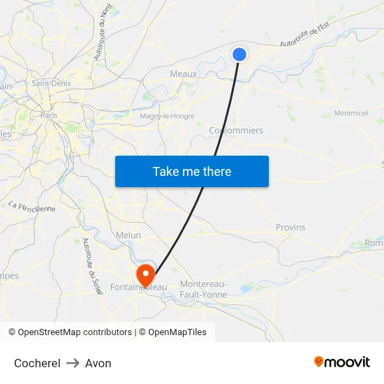 Cocherel to Avon map
