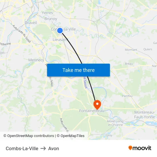 Combs-La-Ville to Avon map