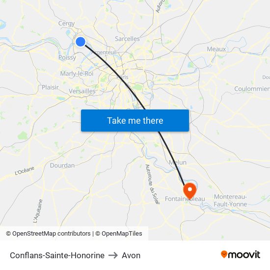 Conflans-Sainte-Honorine to Avon map