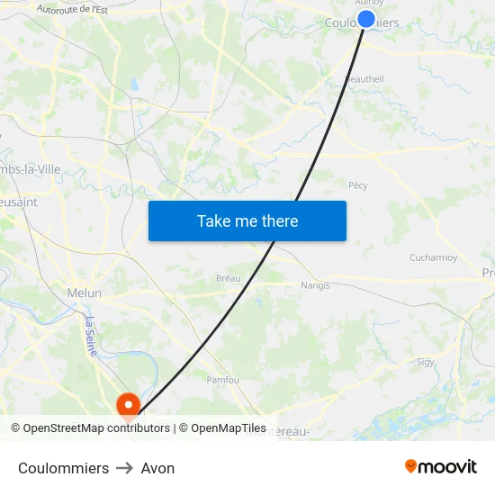 Coulommiers to Avon map