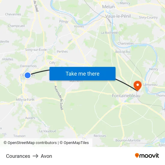 Courances to Avon map
