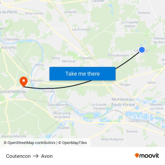 Coutencon to Avon map