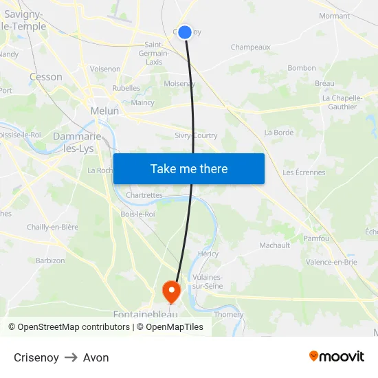 Crisenoy to Avon map