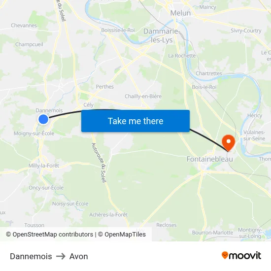 Dannemois to Avon map