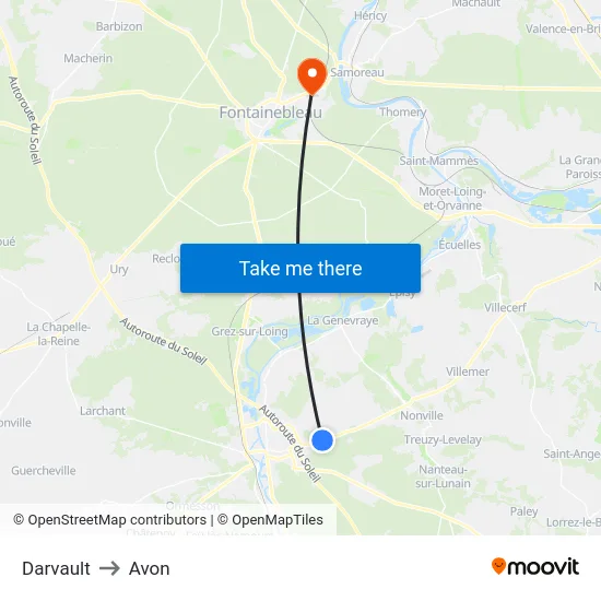 Darvault to Avon map