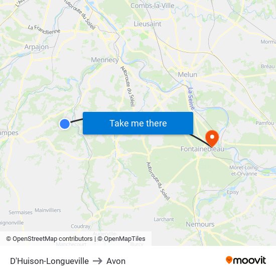D'Huison-Longueville to Avon map