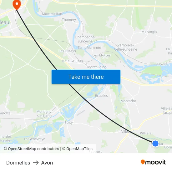 Dormelles to Avon map