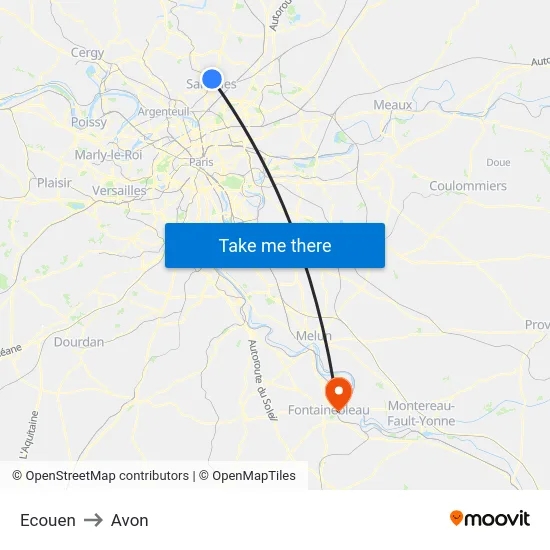 Ecouen to Avon map