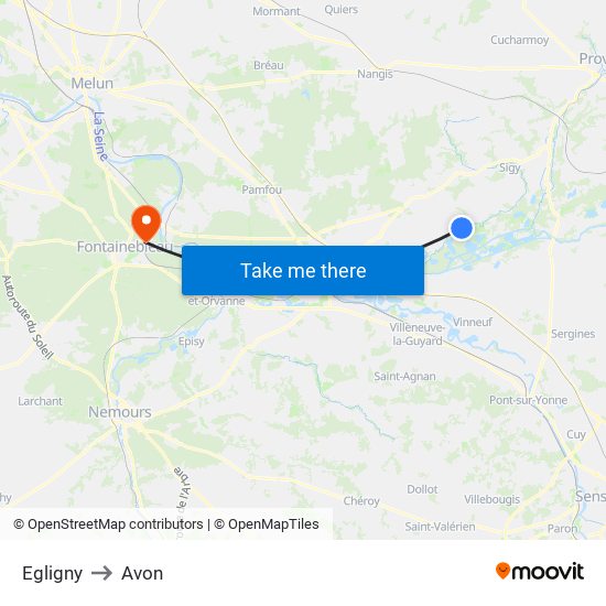 Egligny to Avon map