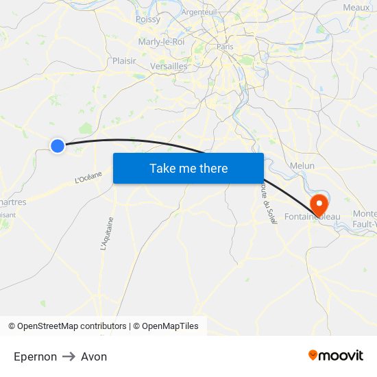Epernon to Avon map