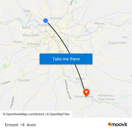 Ermont to Avon map