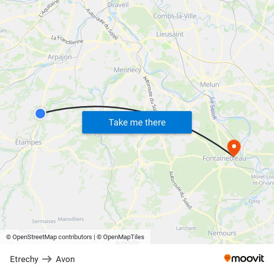 Etrechy to Avon map
