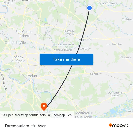 Faremoutiers to Avon map