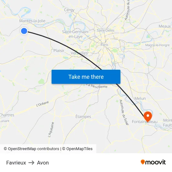 Favrieux to Avon map