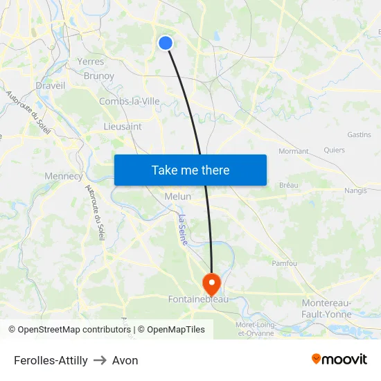 Ferolles-Attilly to Avon map