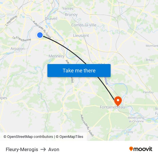 Fleury-Merogis to Avon map