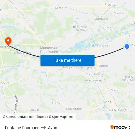 Fontaine-Fourches to Avon map