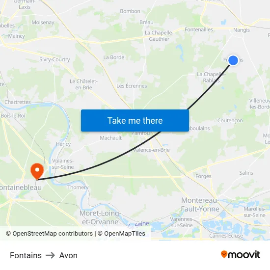 Fontains to Avon map