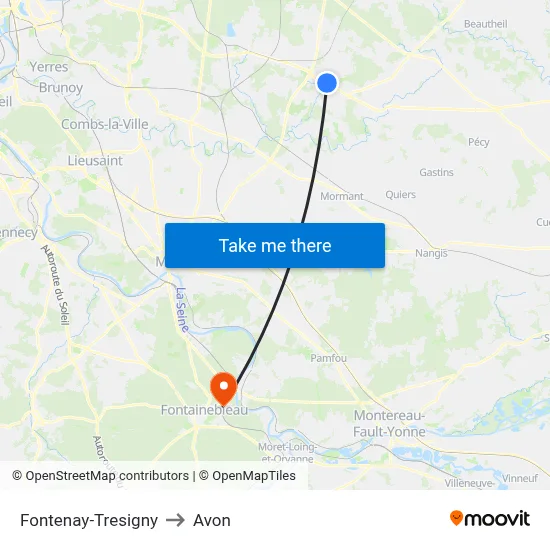 Fontenay-Tresigny to Avon map