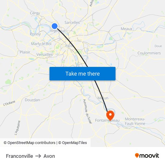 Franconville to Avon map