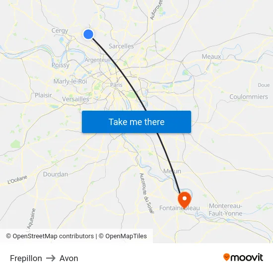 Frepillon to Avon map