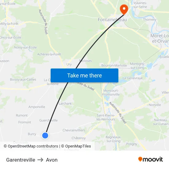 Garentreville to Avon map