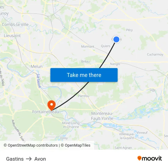 Gastins to Avon map