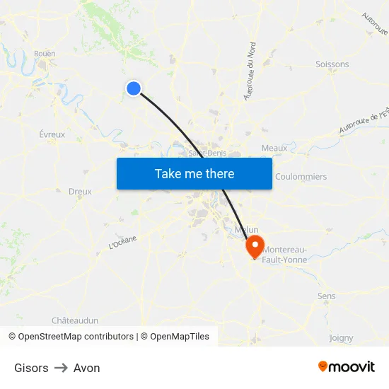 Gisors to Avon map