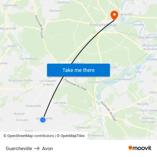 Guercheville to Avon map