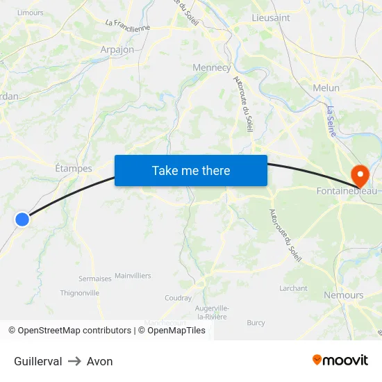 Guillerval to Avon map