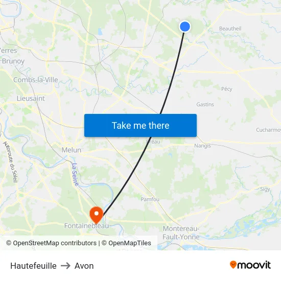 Hautefeuille to Avon map