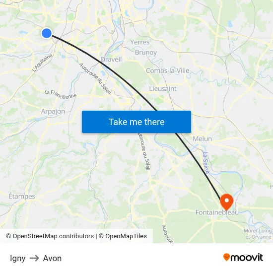 Igny to Avon map