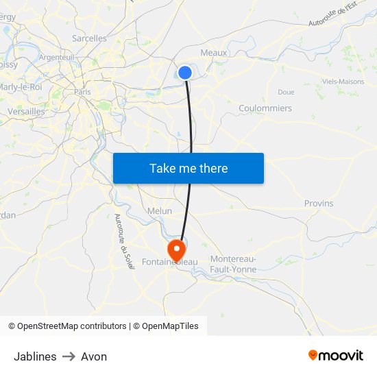 Jablines to Avon map