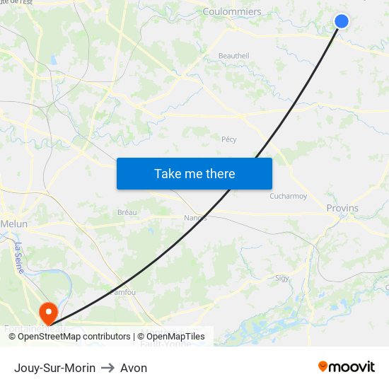 Jouy-Sur-Morin to Avon map