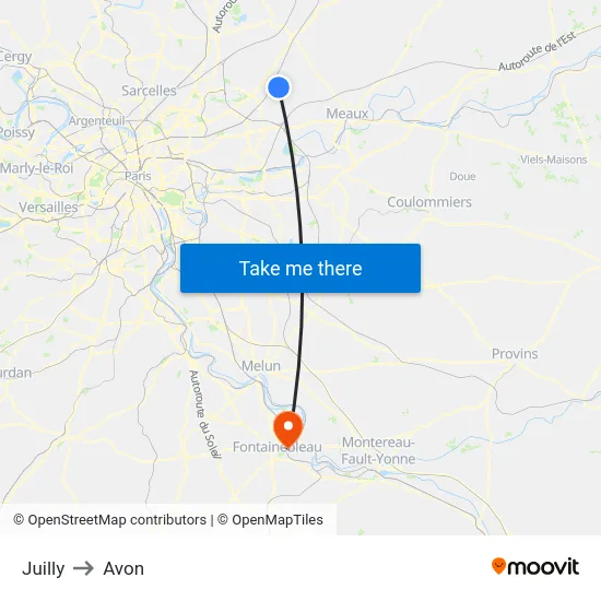 Juilly to Avon map