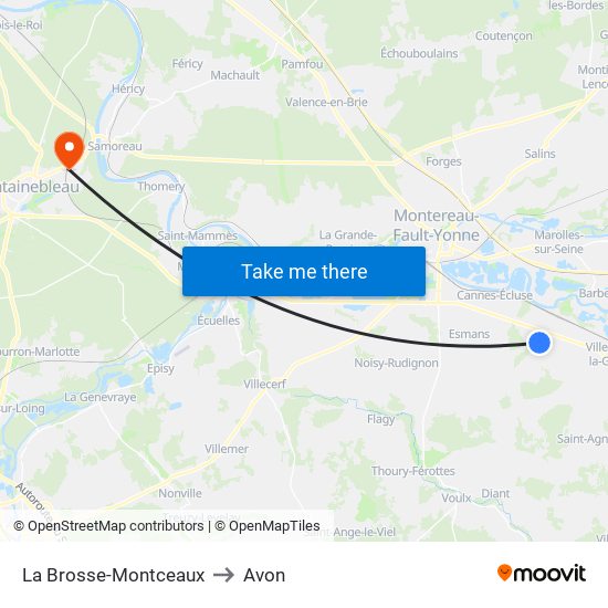 La Brosse-Montceaux to Avon map