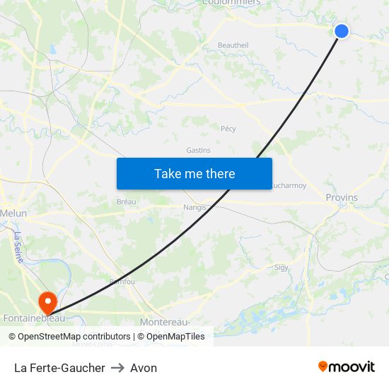 La Ferte-Gaucher to Avon map