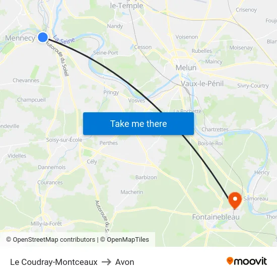 Le Coudray-Montceaux to Avon map