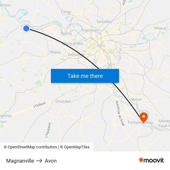Magnanville to Avon map