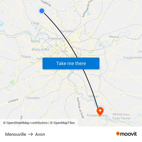 Menouville to Avon map