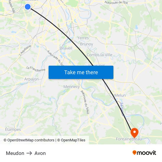 Meudon to Avon map