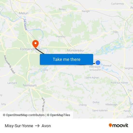 Misy-Sur-Yonne to Avon map