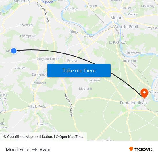 Mondeville to Avon map