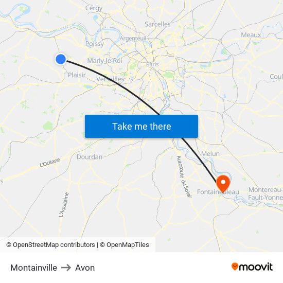 Montainville to Avon map