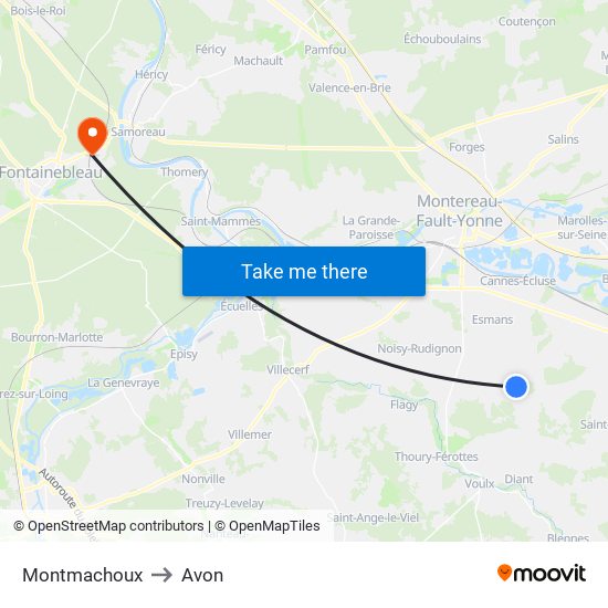 Montmachoux to Avon map