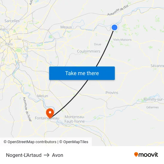Nogent-L'Artaud to Avon map