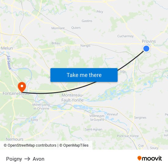 Poigny to Avon map