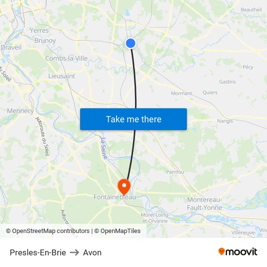Presles-En-Brie to Avon map